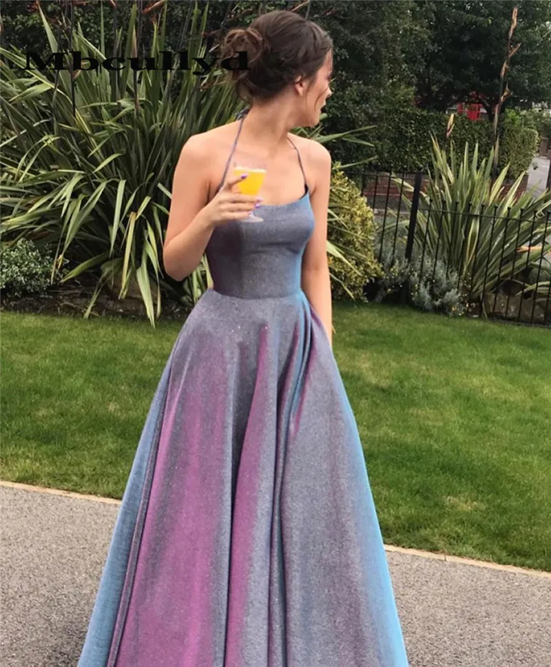 Mbcullyd сексуальное платье с лямкой вокруг шеи выпускного вечера 2020 A Line Блестящий