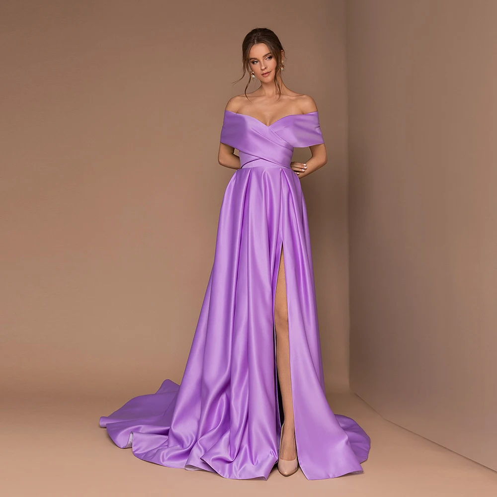 

Женское атласное платье с открытыми плечами, винтажное вечернее платье трапециевидной формы, элегантное платье в пол для свадьбы или вечер...