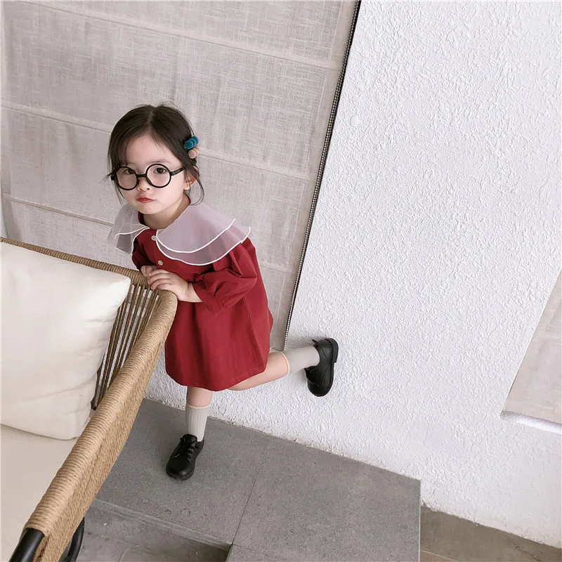 Осень 2019 Новое поступление однотонное хлопковое платье принцессы в Корейском