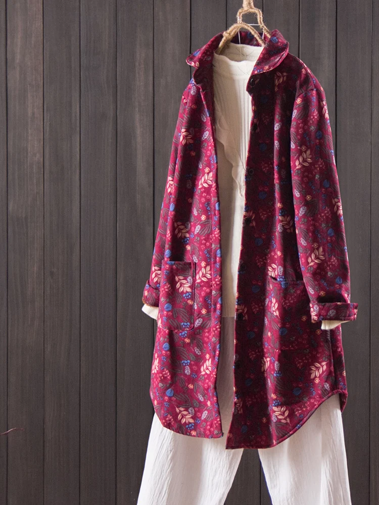 Цветочный этнический длинный рукав плюс бархат утолщенный плащ | Женская одежда