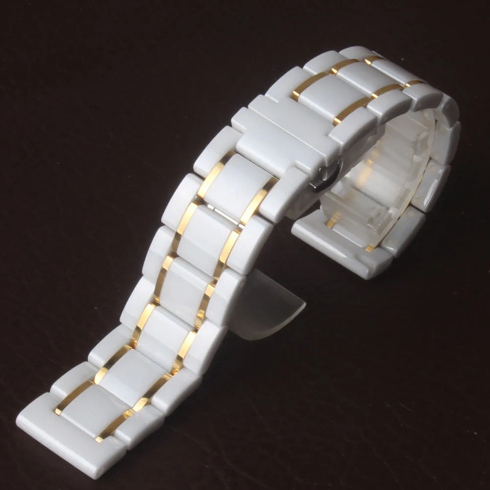 

Watchbands watch strap bracelet high quality Ceramic White with gold Fashion Replacement watches accessories 14-24mm new arrival