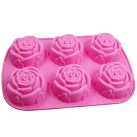 6 cavity silicon rose candles soap molds cake chocolate candy jelly diy baking tool random color silicone decoration reusable