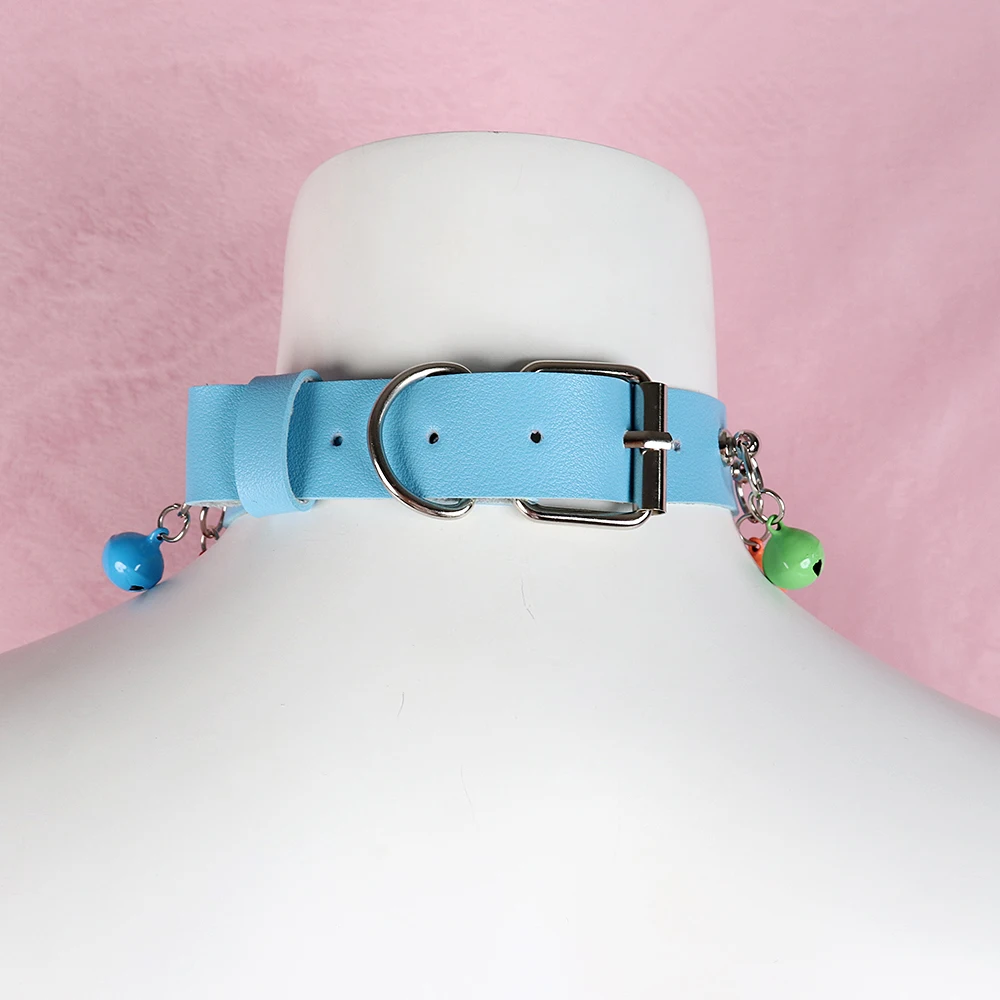 

Women Blue Faux Leather Choker Necklace Sexy Sweet Handmade Collar Neck Bondage Belt Punk Jewelry Wedding Bride Gift Party Club