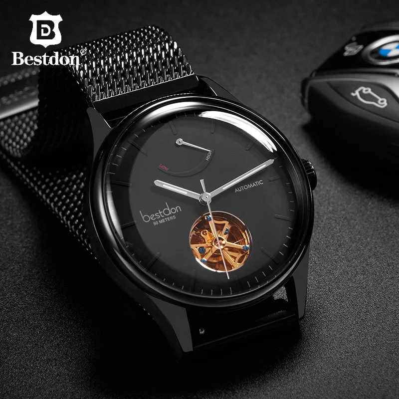 Bestdon Мужские часы Лидирующий бренд Роскошные автоматические механические турбийон окрашивание часы с автоматическим заводом водонепроницаемые часы из нержавеющей стали