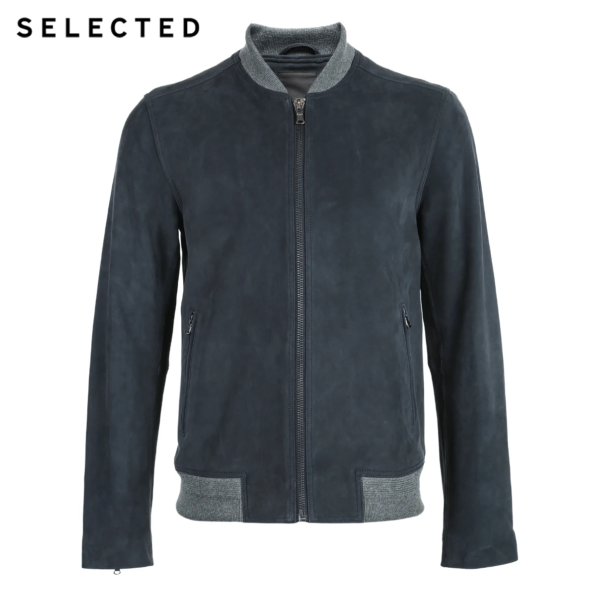 SELECTED Men's Spring Sheep Wool Leather Jacket Baseball Collar Business Casual Coat S | 419110509