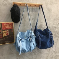 women denim blue shoulder bag new design brand female canvas jeans tote handbags large vintage crossbody travel mochila