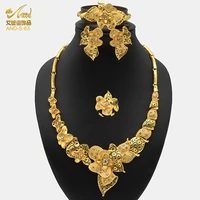 aniid jewelery necklace set dubai gold chain earring fashion vintage women wedding bracelets rings earrings indian 4pcs bracelet
