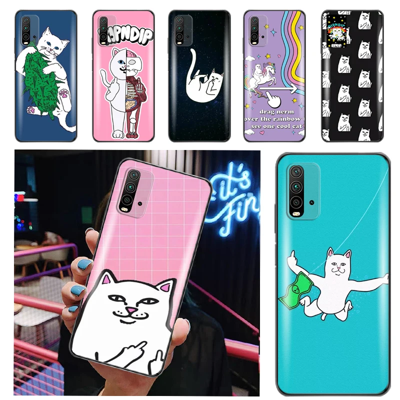

Cat With The Middle Finger Phone Case For Redmi Note 9 9T 9A 9C 9S Pro Max Mobile TPU Soft Coque Lifeproof Cute Shell