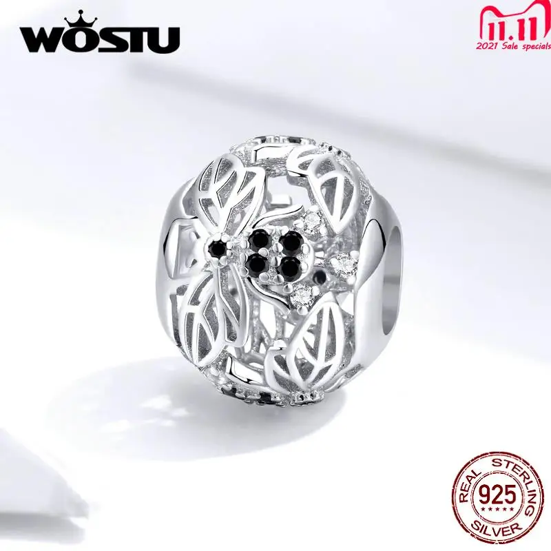 WOSTU Hollowing Bees Beads 925 Sterling Silver Openwork Round Charms Fit Women Original Bracelet Pendant Necklace Jewelry FNC200 | Украшения