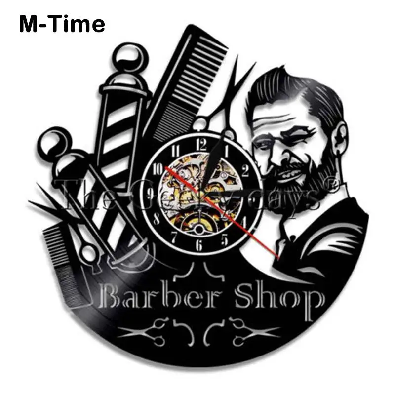 Настенные часы с виниловой пластиной для парикмахерской и