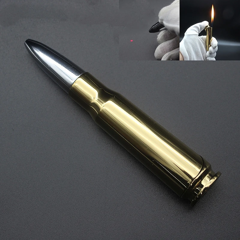 

New Gold Tip Laser Infrared Open Flame Bullet Lighter Creative Military Model Warhead Inflatable Lighter