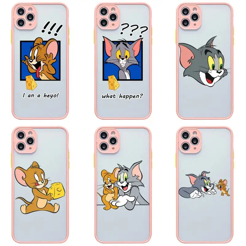

Funny cute cartoon cat Phone Cases For iphone 12 11 Pro Max Mini XS 8 7 Plus X SE 2020 XR Light pink Matte Transparent Cover