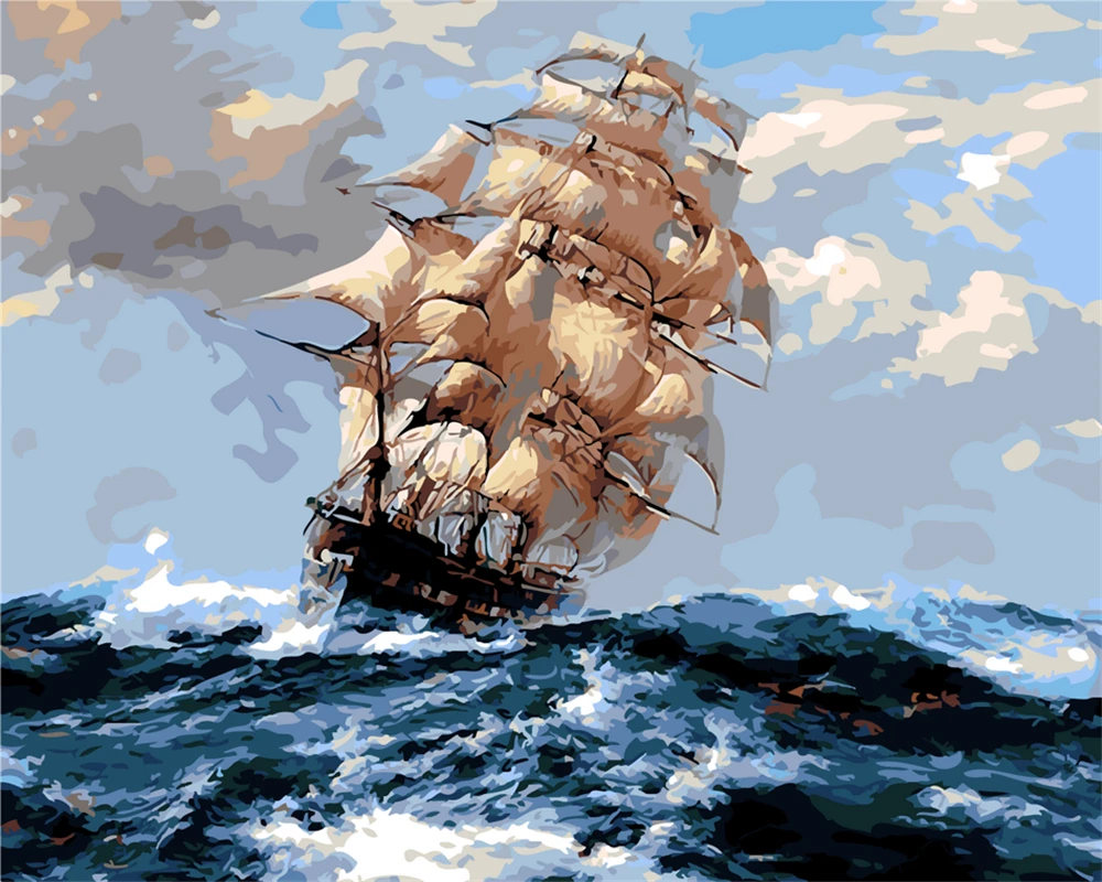 

Ride The Wind Waves Paint By Numbers For Adults Children Seaside Town Diy Handpainted Oil Painting Landscape Picture Home Wall