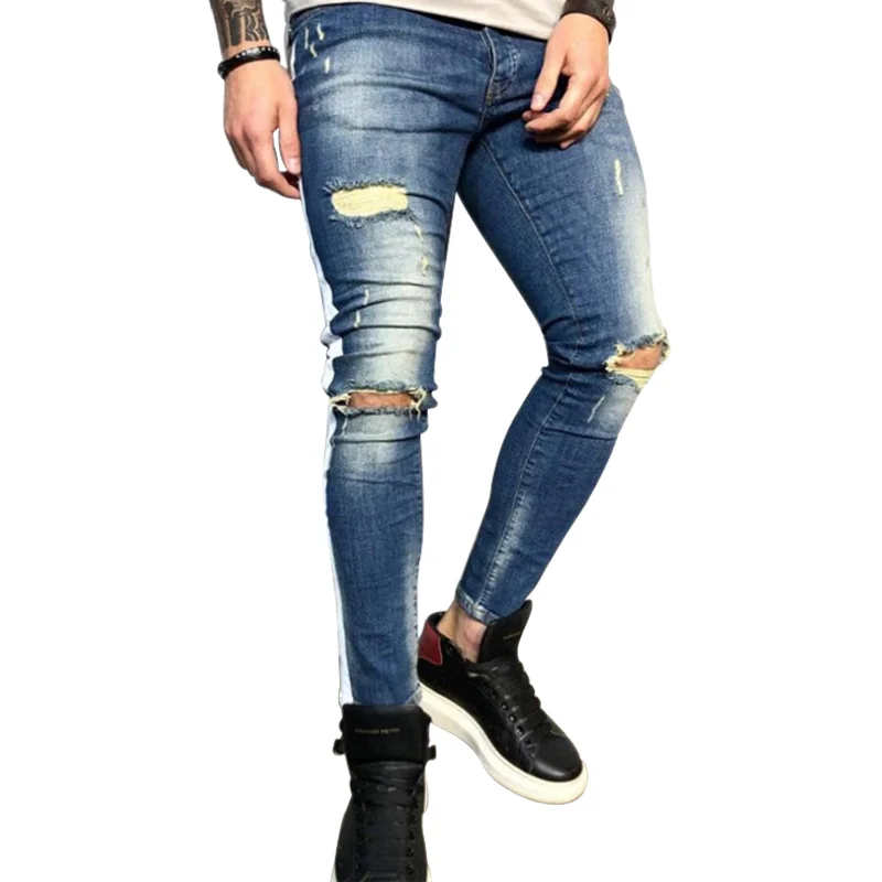 Рваные джинсы для мужчин облегающие брюки классические отбеливающие