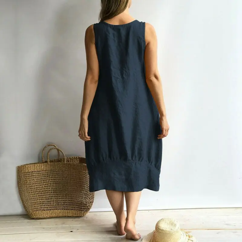Женское платье из хлопка и льна Lagenlook в стиле Бохо | - Фото №1