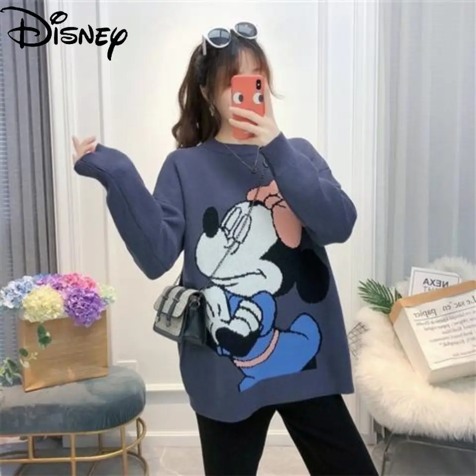 

Disney autumn and winter fashion ladies cartoon Mickey sweater simple, loose, thin and thick long-sleeved sweater