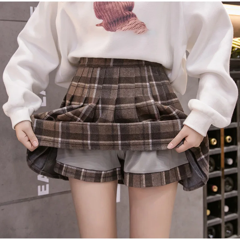 

Женская клетчатая плиссированная шерстяная трапециевидная мини-юбка с высокой талией и подкладкой, женские короткие юбки, зима-осень 2021, в ...
