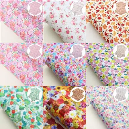 

David accessories 20*33cm Floral Cactus Printed Smooth Faux Leather Fabric Patchwork For Bows DIY handmade materials,1Yc11515