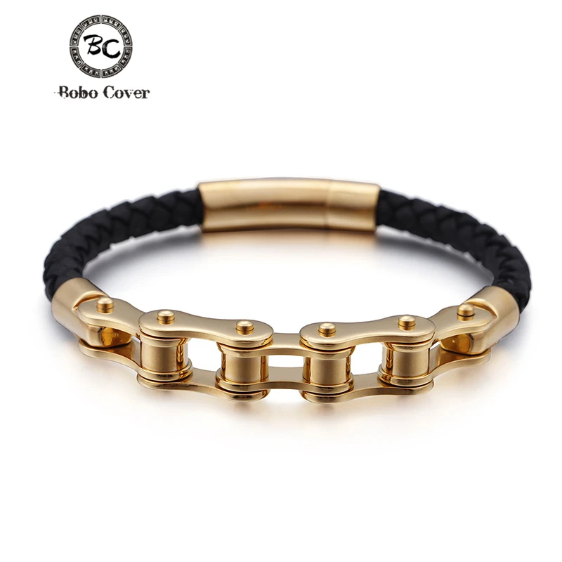 Браслет из натуральной кожи в стиле панк Мужская велосипедная цепочка