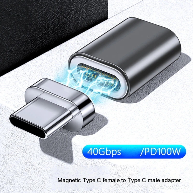 

PD 100W Type C Magnetic Female to Male Adapter Aluminum Alloy 40Gbps Converter for Laptop iPad Pro More Type-C Devices