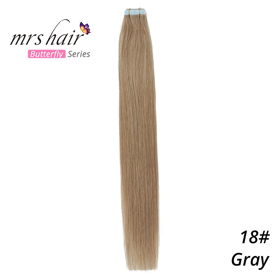 MRSHAIR 6# кожи уток человеческих волос прямой 20 штук ленты в расширение номера Волосы remy двухсторонней ленты для волос 1" 18" 2" 22" 24" - Цвет: #18