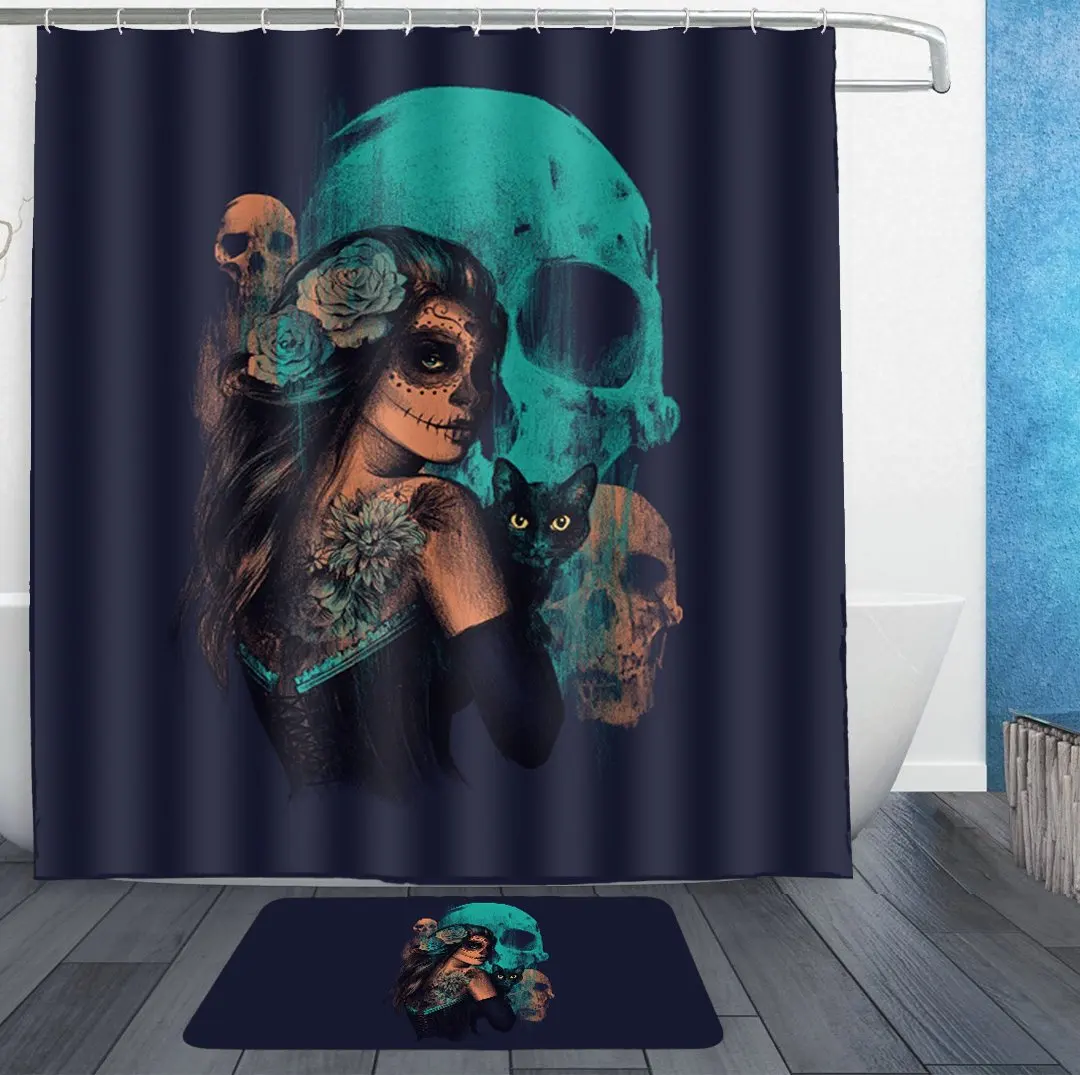 

Funny Hippy Sugar Skulls Shower Curtain Liner with Hooks