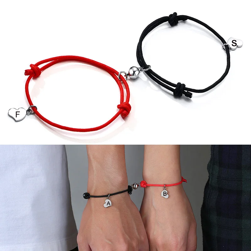 

Personalized Initial Bracelet for Couples Women Men Custom Number Heart Bracelet Adjustable