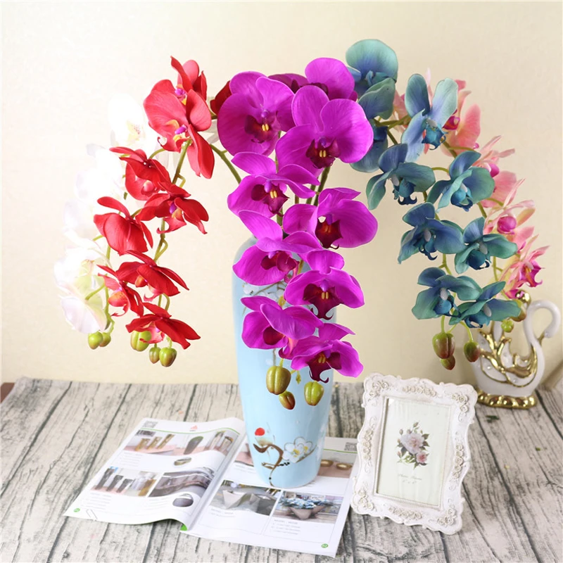 

New Large Phalaenopsis 9 Heads Silk Orchid Latex Flowers Wedding Floral Bouquet Artificial Plants Fake Flowers Home Decoration