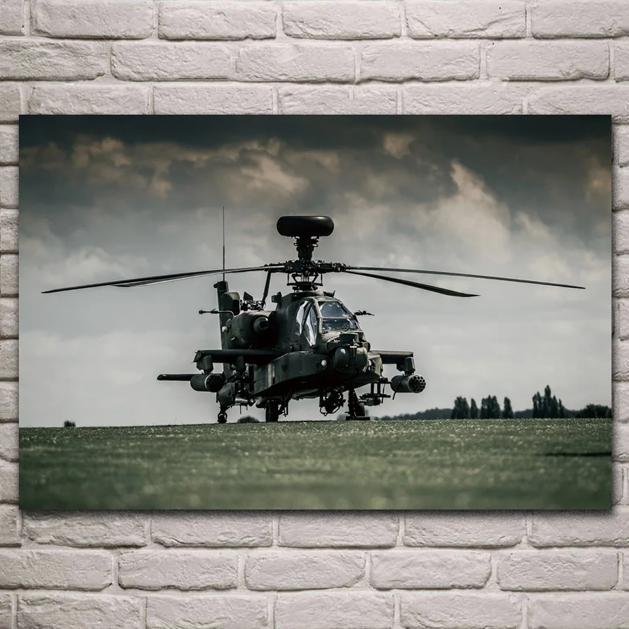 Ач 64 Apache helicopter военный постер из ткани декор для гостиной дома холст шелк