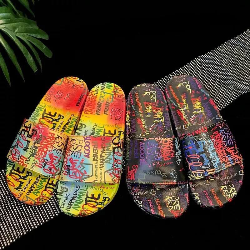 

Summer Graffiti Fish Mouth Ladies Thick Soles Women's Flat Sandals Beach Platform Slippers For Women