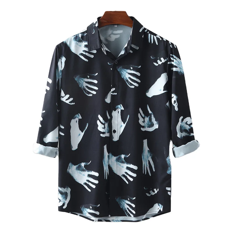 

2020 Mens Shirts Handprint 3D Printed Casual Shirt Long Sleeve Button Down Baggy Loose Button Pullover Shirt