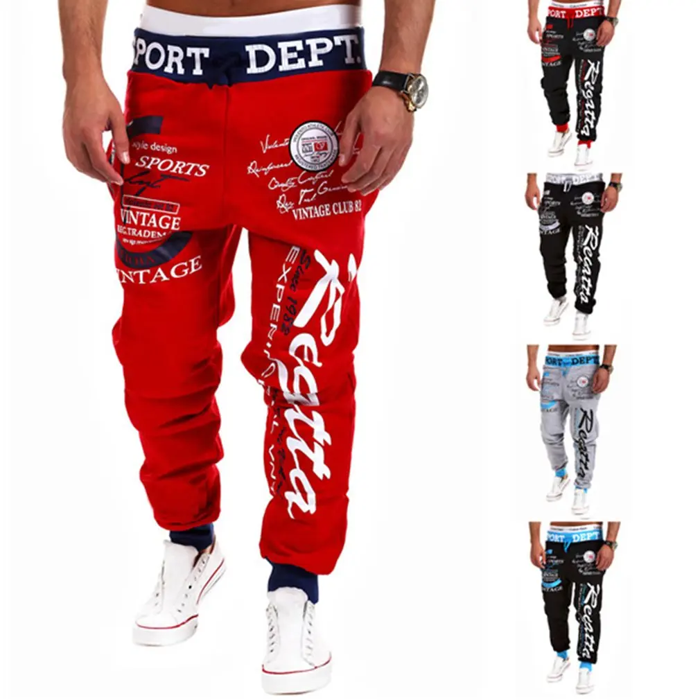 Мужские джоггеры свободные хлопковые брюки с буквенным дизайном и эластичным