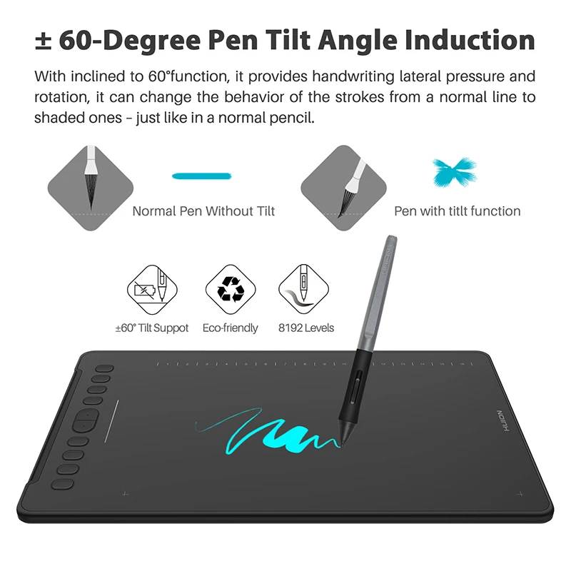 HUION H1161 графический планшет для рисования поддержка наклона цифровой планшет поддержка наклона на 8192 уровень с ручкой без аккумулятора стилус с перчаткой