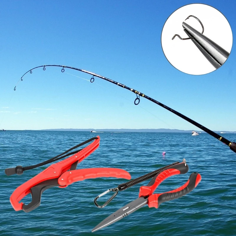 

Fishing Plier and Fishing Gripper set 9" Carbon Steel Lure Pliers ABS Plastic Fish Grip Lip Clamp Grabber Fishing Tackle Tools