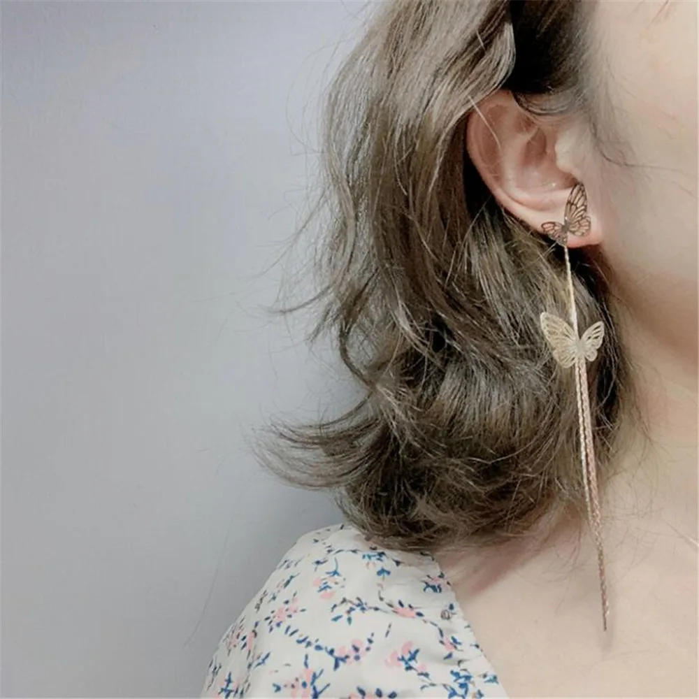 

Popular fashion fairy hollow butterfly tassel earrings temperament senior retro forest long earrings female Valentine's day gift