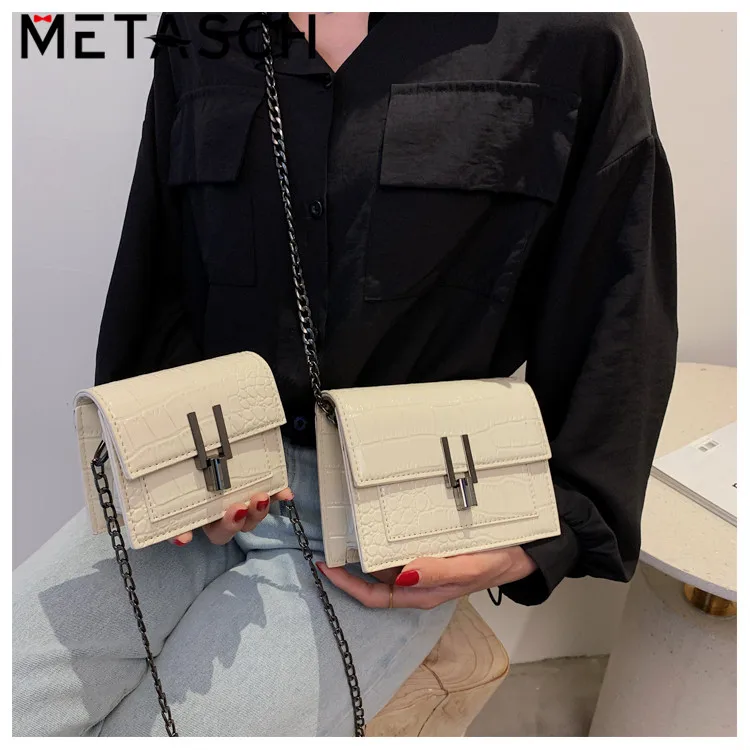 

METASCH 2021 Summer Square Bag Crocodile Pattern Stone Grain Crossbody Bag Shoulder Bag Messenger Bag Women Handbag