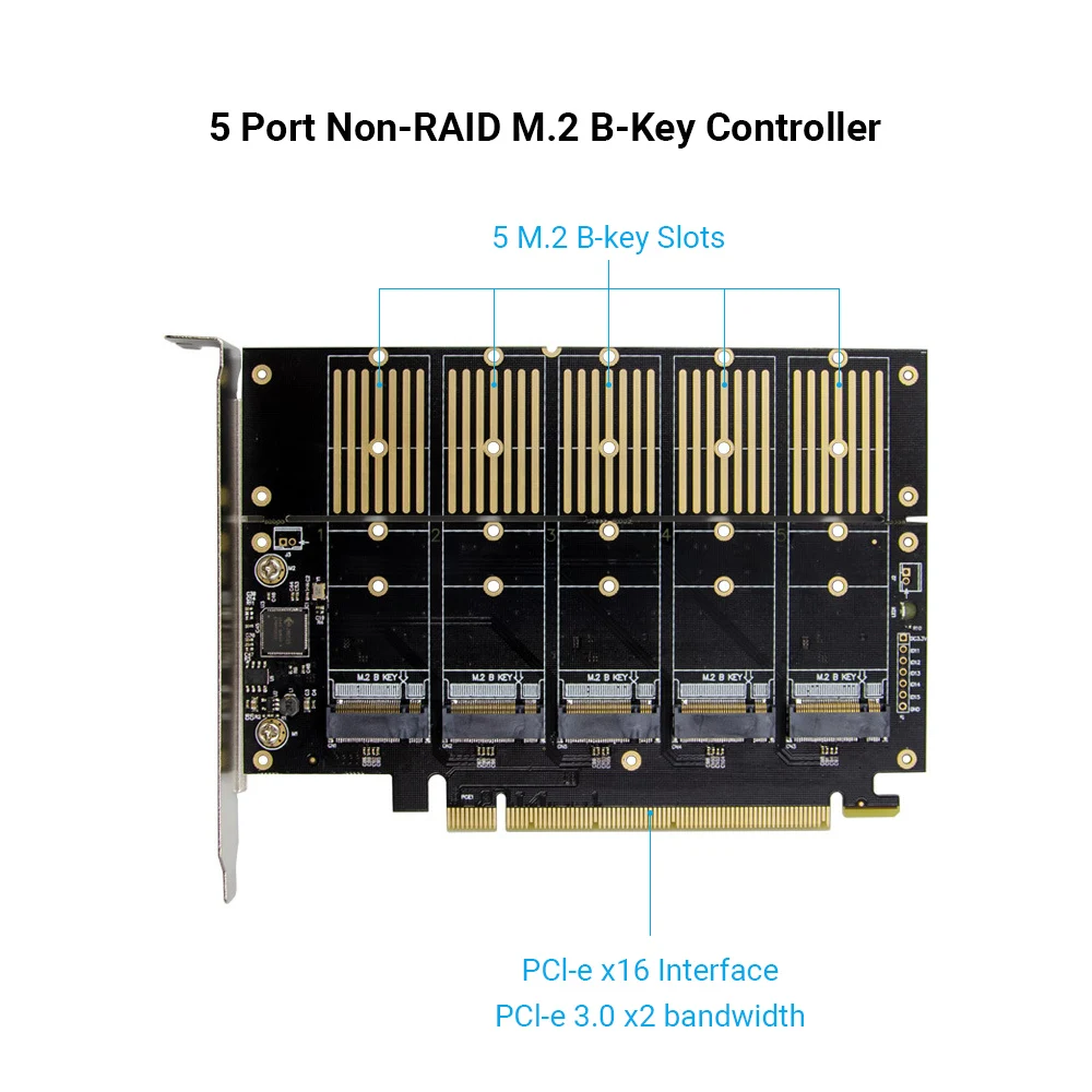

PCIe3.0 X16 to 5 Ports M.2 Key B NGFF 6Gbps Expansion Card NGFF SSD Adapter Card For Laptop PC