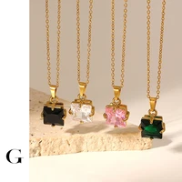 ghidbk multicolor square cubic zircon pendant necklace stainless steel crystal jewelry pink black green cz necklaces for ladies