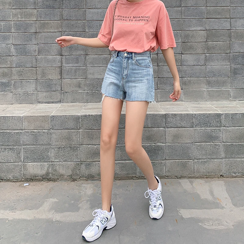 

2021 Summer New Casual All-Match Denim Shorts Female A-Shaped High Waist Wide Legs Are Thin and Frayed