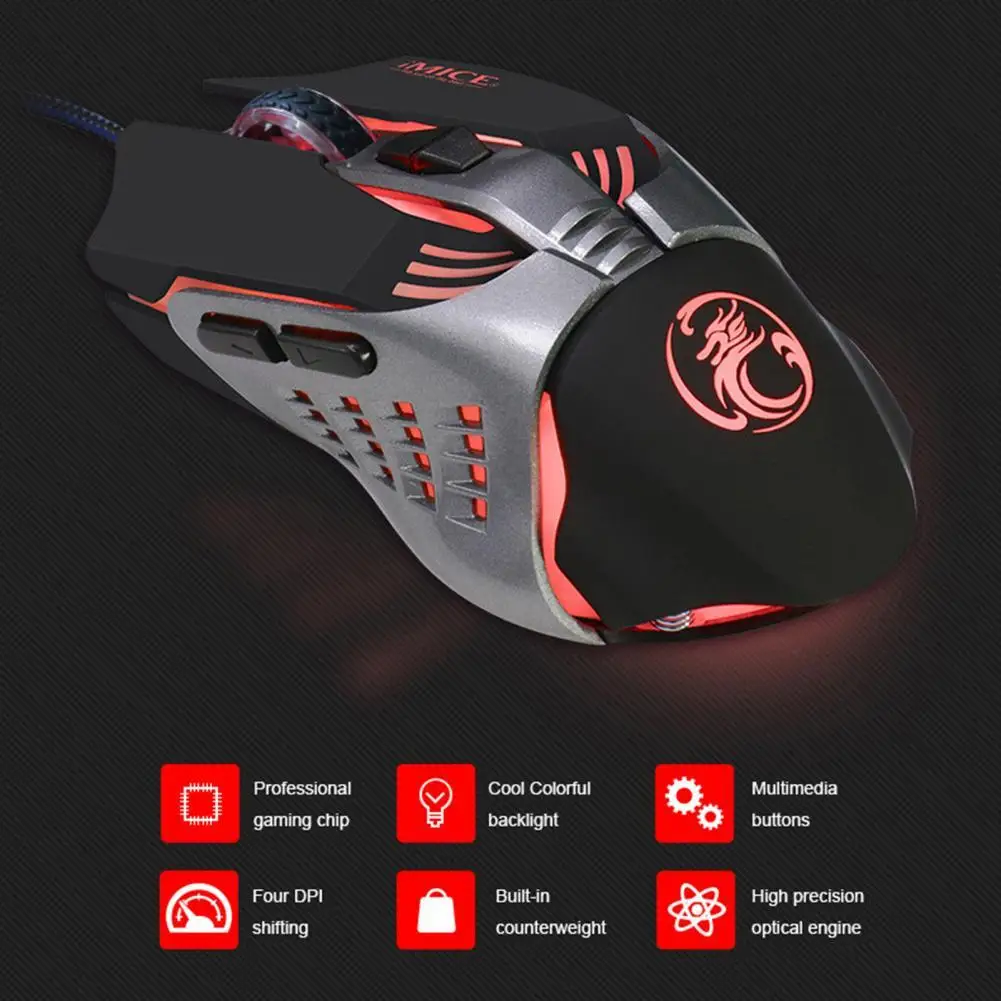 

Ergonomic Wired Gaming Mouse 6 Button LED 3200 DPI USB Computer Mouse Gamer Mice Optical Engine V5 Silent Mause For PC Laptop