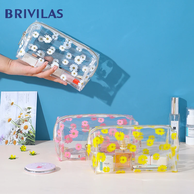 Прозрачная женская косметичка Brivilas с цветочным принтом Модный чехол для