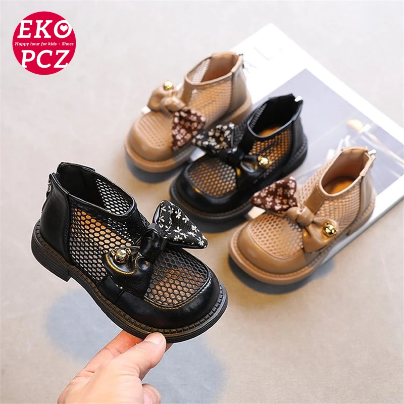 

Летние кожаные туфли для девочек EKOPCZ, дышащие детские сандалии с вырезами и бантом, обувь для принцессы для девочек, размер 22-31