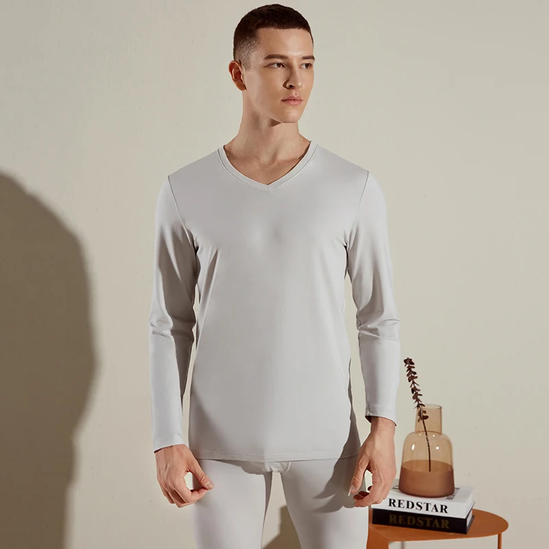 

Осенне-зимнее Новое модальное мужское термобелье без следов с V-образным вырезом комплект нижнего белья с длинными рукавами осенняя одежда ...