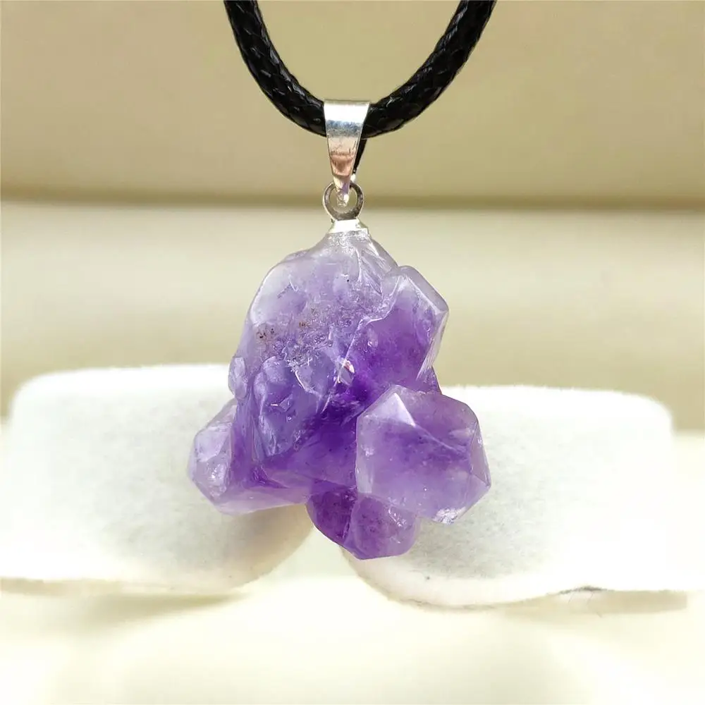 100% натуральный Лавандовый аметист кварц фиолетовый сырье кристалл кулон мода 23x22