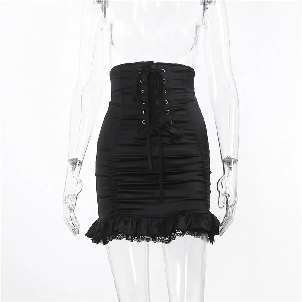 

Vintage 2021 New Women Black Bodycon Pencil Skirt Gothic Punk High Waist Bandage Skirts Fishtail Ruffles Hip Skirt Elegant Skirt