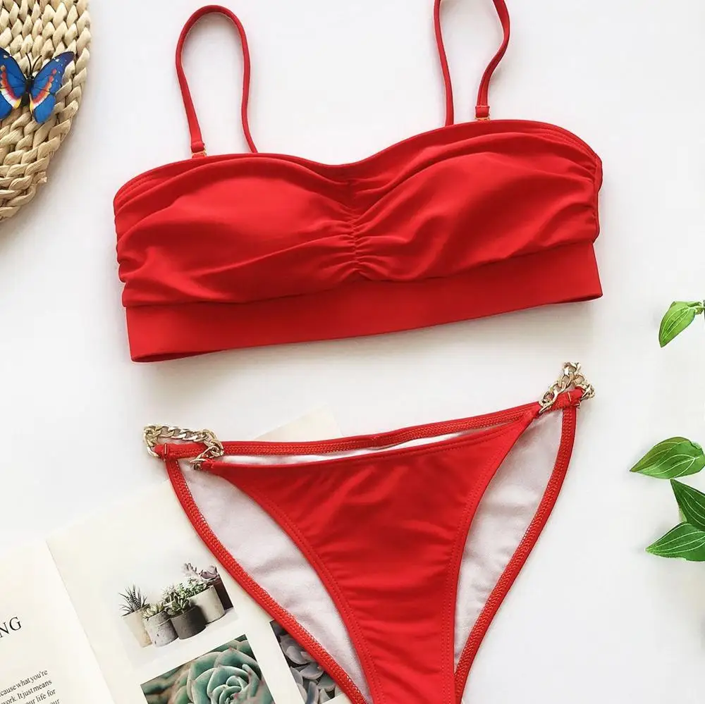 

Swimsuit Women Solid Padded Bikini Low Waist Beach Wear Swimwear Sexy Push Up Bikini Sets Polyester Gym Swimming Suit For Women