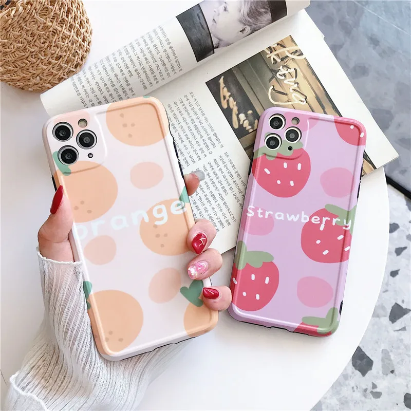 

Kawaii Strawberry Orange fruit Couple Phone Case For iPhone 11 Pro Max case Cute soft cover for iPhone XS Max XR X 7 8 Plus Case
