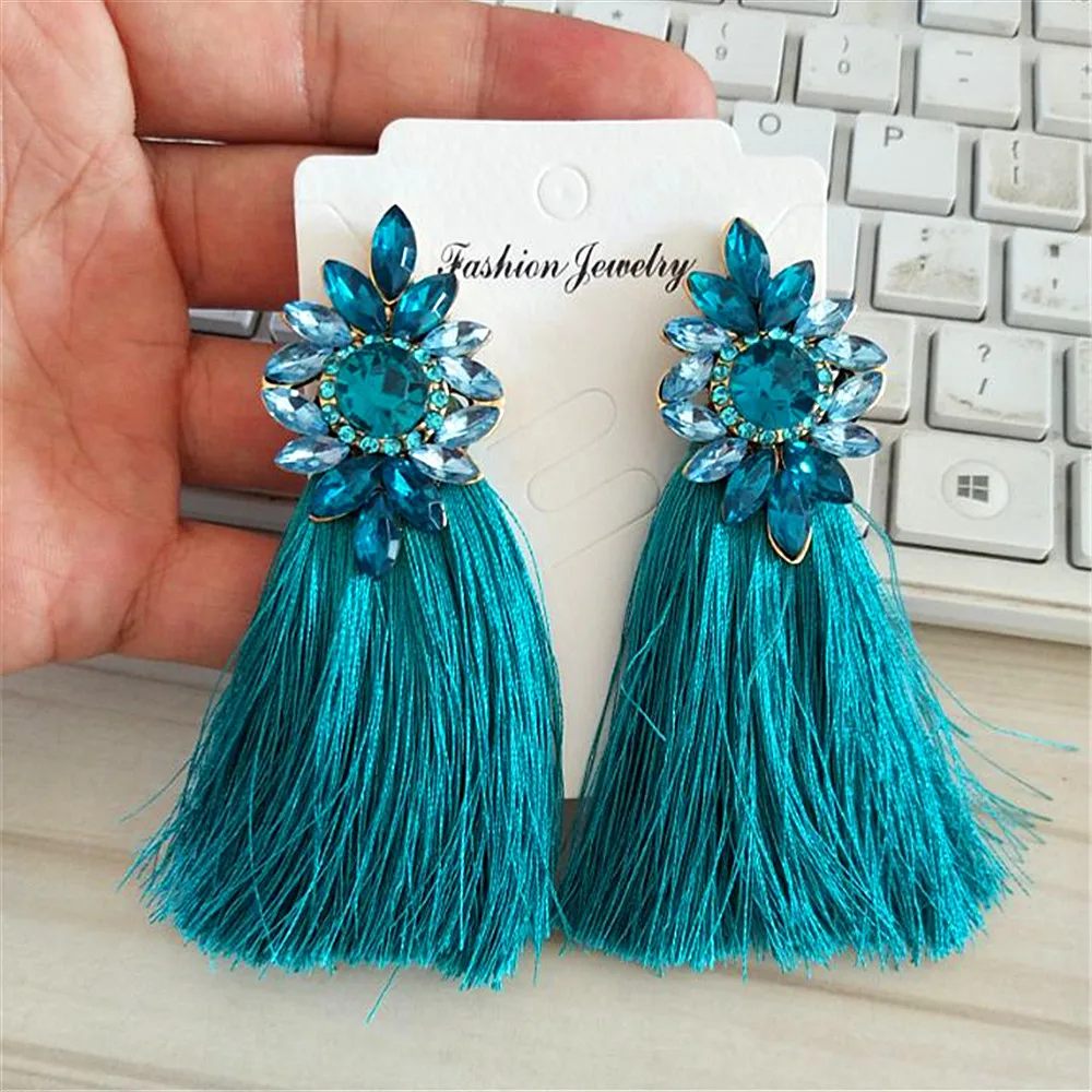 Индивидуальный дизайн модные богемные серьги с кисточками и кристаллами длинные