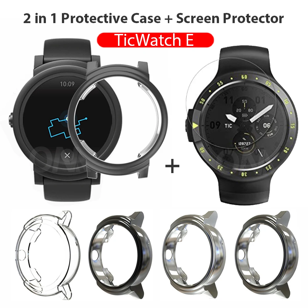 2 в 1 защитный чехол + Защитная пленка для экрана умных часов Ticwatch E силиконовый