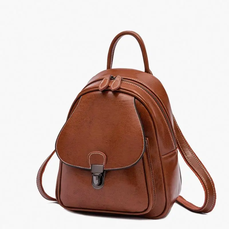 

Fashion Genuine Leather Backpack 2021 New Retro Cowhide Women Bag Leisure Solid Color Large Capacity Travel Bags